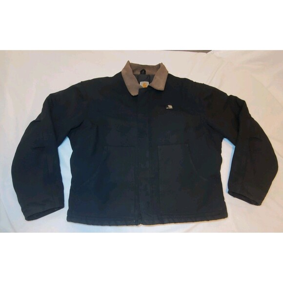 VTG Carhartt Detroit Chore Jacket Distressed Black Quilt Lined Corduroy Collar - Picture 1 of 13